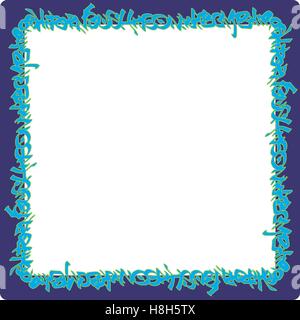 quadratischer abgerundeten Rahmen blau Neon Graffiti tags auf lila Stock Vektor