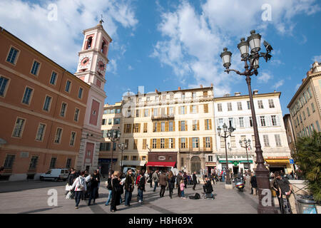 Frankreich, Cote d Azur, Nizza, sterben Place du Palais habe Palais de Justice Mit Dem Uhrturm des Palais Rusca Stockfoto