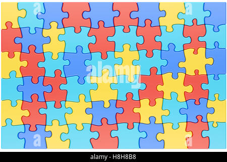 Puzzleteile im Autism Awareness Farben Hintergrund, 3D-Rendering Stockfoto