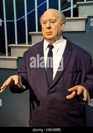 London, UK-Mai 2016: Alfred Hitchcock Wachsfigur bei Madame Tussauds Museum Stockfoto