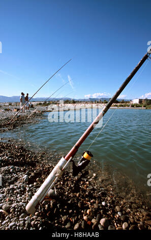 Fischer am Strand, Nizza, Frankreich, Europa Stockfoto