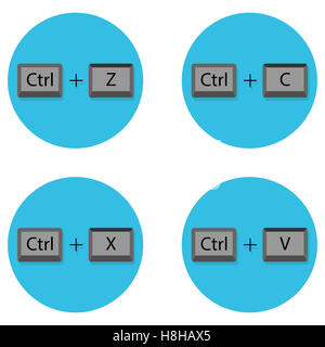 Kombination von Tasten. Abbrechen und Schnitt, Verknüpfungen und Paste, C und Strg, Verknüpfung Tastatur, Vektor-illustration Stockfoto