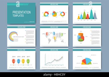 Groß von Vektor-Vorlagen für Folien der Präsentation festgelegt. Moderne Business-Design mit Graphen und Diagramme Stock Vektor