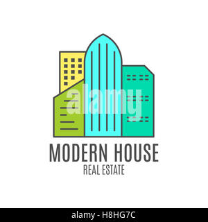 modernes Haus-Logo-Design, geeignet für Info-Grafiken, Webseiten und print-Medien Immobilien-Symbol. , flach, Abzeichen, beschriften, ClipArt. Lineart Stil. Dünne Linie. Stylysh palette Stockfoto