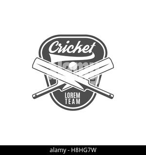 Cricket Team Emblem und Design-Elemente.  Logo. Club-Abzeichen. Sport Symbole mit Ausrüstung, Ausrüstung. Nutzung für Web, t-Shirt oder Druck auf T-shirt. Monochrom Stockfoto