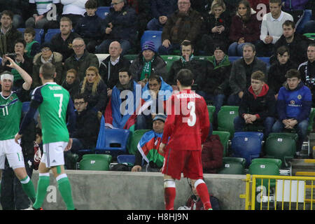 Belfast, Nordirland. 11. November 2016. Fußball-WM - Nordirland 4 Aserbaidschan 0. Es war keine gute Nacht in Belfast, wärst du ein Fan von Aserbaidschan. Stockfoto