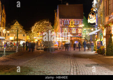 Das Zentrum von Colmar bei Nacht, Weihnachten, Wein-route, Elsass, Haut Rhin, Frankreich Stockfoto