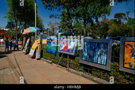 San Angel Nachbarschaft Kunstwerk Ausstellung in Mexico City, Mexiko. Plaza San Jacinto Stockfoto