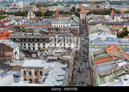 Draufsicht auf die Dächer der Altstadt von Krakau. Stockfoto