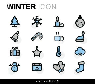 Vektor-flache Winter-Icons set auf weißem Hintergrund Stock Vektor