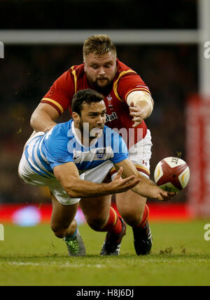 Argentiniens Martin Landajo (vorne) und Wales' Tomas Francis in Aktion während des Spiels Herbst International im Fürstentum Stadium, Cardiff. Stockfoto