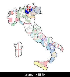 Region Süd Tirol auf Verwaltung Karte von Italien mit Flaggen Stockfoto
