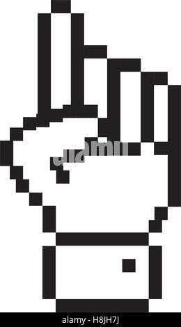 schwarzen Umriss pixelig Hand zeigenden Vektor-illustration Stock Vektor