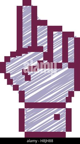 Umriss pixelig Hand nach oben mit Stripeds Vektor-illustration Stock Vektor
