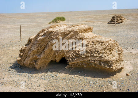 Chinesische Mauer-Detail in der Wüste Gobi, Dunhuang, China Stockfoto