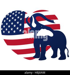 Republikanische Elefant im Hintergrund des Herzens in den Farben der amerikanischen Flagge. Sieg der Republikaner im US-Wahlen. Abbildung Stock Vektor