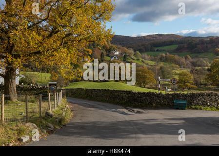 Straßenkreuzung am kleinen Langdale in The Lake District Stockfoto