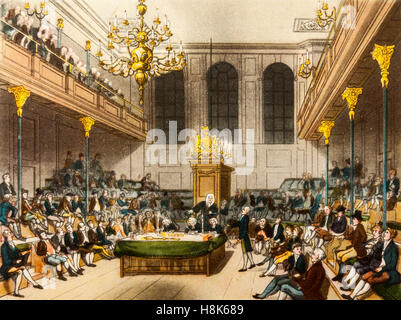 Das House Of Commons in georgischen Zeiten (1714-1830), eine Farbe, die Gravur von "Mikrokosmos von London" (1943) Stockfoto