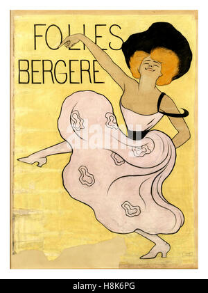 1900 Folies Bergere vintage Theater Poster original Pastiche artwork Paris Folies Bergere, Tous Les Soirs Spektakel Varie, 1900 von Leonetto Cappiello, Vintage Kunst, Unterhaltung, Plakat, Werbung Frankreich Stockfoto