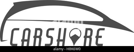 Auto-Anteil-Logo-Design. Auto-Sharing-Vektor-Konzept. Gemeinsame Nutzung von Autos über Web-Anwendung. Carsharing-Symbol, Auto-Vermietung-Element und Symbol. Verwenden Sie für Webdesign oder drucken. Monochrome Gestaltung. Stock Vektor
