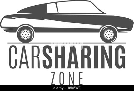 Auto-Anteil-Logo-Design. Auto-Sharing-Vektor-Konzept. Gemeinsame Nutzung von Autos über Web-Anwendung. Carsharing-Symbol, Auto-Vermietung-Element und Auto-Symbol Symbol. Verwenden Sie für Webdesign oder drucken. Monochrome Gestaltung. Stock Vektor