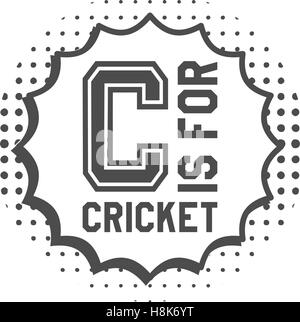 Cricket Monogramm Emblem und Design-Elemente. Cricket-Logo-Design im Pop-Art-Stil. Cricket Club Abzeichen. Sport-Aufkleber. Monochromen Hintergrund punktiert. Nutzung für Web oder t-shirt Design T-shirt bedruckt. Vektor Stock Vektor