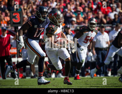 Florida, USA. 13. November 2016. LOREN ELLIOTT | Zeiten. Tampa Bay Buccaneers Cornerback Brent Grimes (24) macht eine Interception und nimmt dann Werften in der ersten Hälfte des Spiels zwischen den Chicago Bears und den Tampa Bay Buccaneers im Raymond James Stadium in Tampa, Florida, auf Sonntag, 13. November 2016. © Loren Elliott/Tampa Bay Times / ZUMA Draht/Alamy Live News Stockfoto