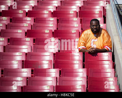 Florida, USA. 13. November 2016. LOREN ELLIOTT | Zeiten. Ein Fan in einem Rückfall Trikot wartet auf den Beginn eines Spiels zwischen den Chicago Bears und den Tampa Bay Buccaneers im Raymond James Stadium in Tampa, Florida, am Sonntag, 13. November 2016. Bildnachweis: Loren Elliott/Tampa Bay Times / ZUMA Draht/Alamy Live News Stockfoto