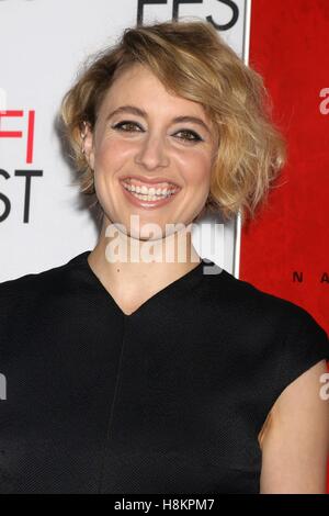 Los Angeles, CA, USA. 14. November 2016. Greta Gerwig im Ankunftsbereich für JACKIE Herzstück Gala Premiere beim AFI FEST 2016 präsentiert von Audi, TCL Chinese 6 Sälen (ehemals Grauman), Los Angeles, CA 14. November 2016. Bildnachweis: Priscilla Grant/Everett Collection/Alamy Live-Nachrichten Stockfoto