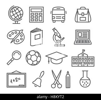 Grau-Schule und Bildung Zeile Symbole auf weißem Hintergrund Stock Vektor