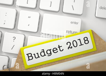 Kartei mit Budget 2018. 3D. Stockfoto