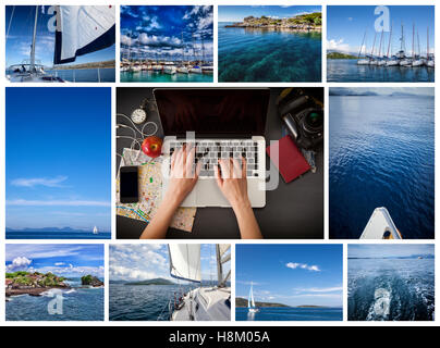 Collage mit Yachten, Boote. Nautische Konzept Stockfoto