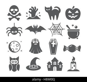 Grau-Halloween Symbole setzen auf weißem Hintergrund Stock Vektor