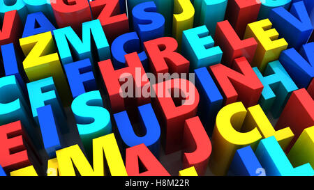 abstrakt 3d Illustration des zufälligen bunten Buchstaben Hintergrund Stockfoto