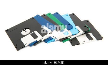 Isolierte Bild aus einem umgestürzten Stapel von 3 1/2'-Disketten Stockfoto