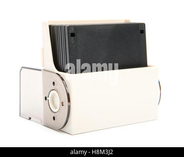 Isolierte Bild des Schrankes Diskette Veranstalter gefüllt mit Disketten Stockfoto
