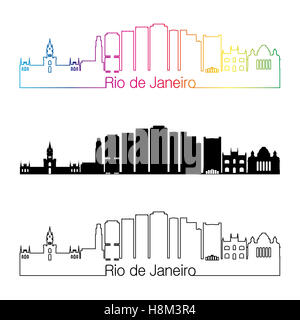 Rio De Janeiro Skyline linearen Stil mit Regenbogen in bearbeitbare Vektordatei Stockfoto
