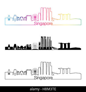 Singapur Skyline linearen Stil mit Regenbogen in bearbeitbare Vektordatei Stockfoto