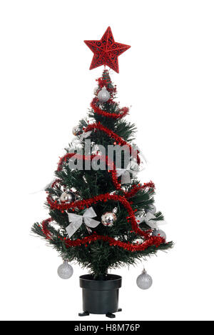 isolierte silberne und rote Weihnachtsbaum Stockfoto