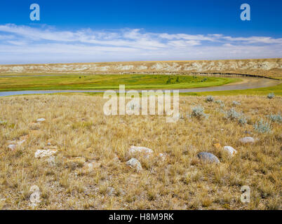 Tipi-Ring in der Prärie oberhalb der Milch River Valley in der Nähe von Havre, montana Stockfoto