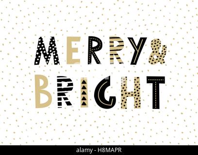 Typografischen Stildesign für eine Weihnachts-Grußkarte mit dekorativen Buchstaben in Gold, schwarz und weiß. Moderne Winter Saison po Stock Vektor