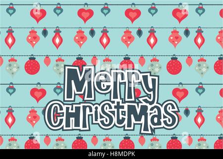 Bunte Grußkarten Vektor für Frohe Weihnachten mit Bällen, Baum, Blume, Girlanden, Text für Print und web Stock Vektor