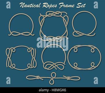 Satz von Seil Schleife und Frames. Nautische Dekorelemente für Ihr Design. Vektor-illustration Stock Vektor