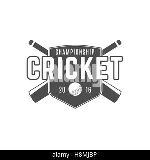 Cricket Team Emblem und Design-Elemente. WM-Logo. Club-Abzeichen. Sport Symbole mit Ausrüstung - Schläger, Ball. Nutzung für Web, t-Shirt oder Druck auf t-shirt Stockfoto