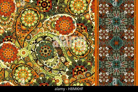 Nahtlose Muster basierend auf traditionellen asiatischen Elementen Paisley und gestreift. Vektor farbigen Hintergrund Stock Vektor