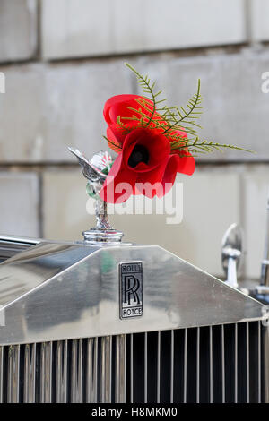 Mohn, befestigt die Kühlerfigur auf einem Rolls Royce Stockfoto