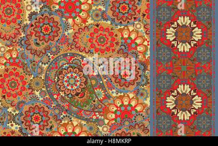 Reihe von bunten nahtlose Paisleymuster und abgestreift. Vintage paisley-Hintergrund Stock Vektor