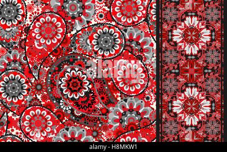 Reihe von bunten nahtlose Paisleymuster und abgestreift. Vintage paisley-Hintergrund Stock Vektor
