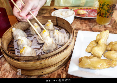 North Miami Beach Florida, Dumpling King, Chinesisch, Restaurants, Restaurants, Restaurants, Restaurants, Restaurants, Cafés, innen, gedünstete, gebratene Knödel, Essstäbchen, Bambo Stockfoto