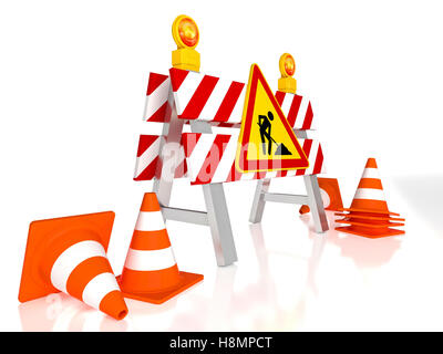 Verkehr Kegel 3D-Rendering auf weiß Stockfoto